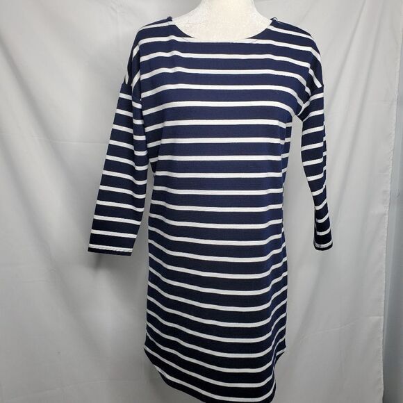 BB DAKOTA dress Dinah navy blue stripe ponte shift jersey M - Picture 3 of 10